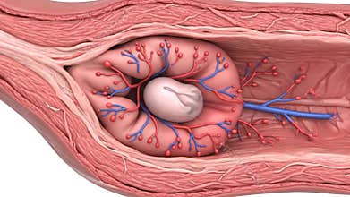 Illustration of Colon Polyp Growth with Inflammation in the Intestine Cross Section Medical Visualization for Disease