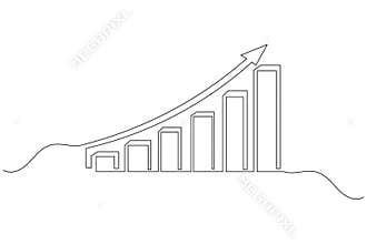 Business growth bar chart single line minimalist outline illustration