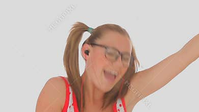 Blonde woman dancing and singing