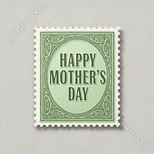 Vintage style postage stamp design celebrating happy mother's day with intricate green ornate border elements