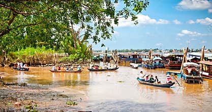 Tourists boats in Ben Tre, Mekong delta , Vietnam.