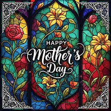 Beautiful stained glass floral artwork wishing everyone a very happy mother's day celebration