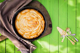 Golden freshly baked apple tart