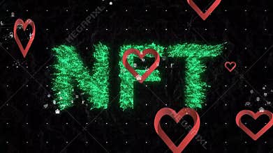 Animation of hearts over nft text