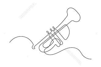 Modern minimalist trumpet icon one continuous smooth line