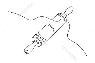 Simple outline illustration continuous line art of a kitchen roller