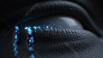 Close Up Human Eye With Digital Tears Effect In Dark Tone For Emotional Concept