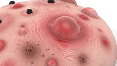 3D Close Up of Skin Condition with Acne and Blackheads Isolated on White Background Medical Visualization