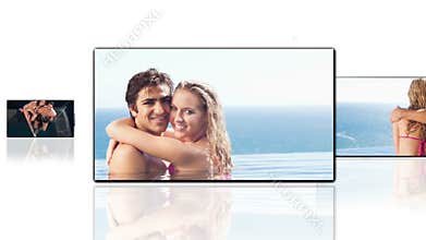 Happy couples embracing each other in the water