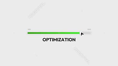 Minimalist motion graphic of a digital slider interface showing the optimization setting adjusted to the maximum level