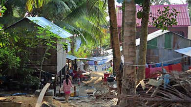Cambodian tranquil village houses in rural life