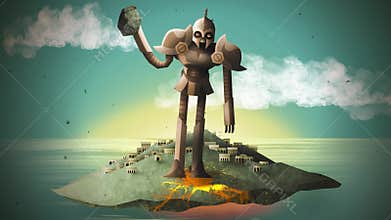 talos bronze automaton defending island and throwing stones