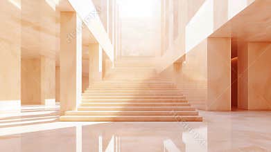 Grand marble staircase ascending towards bright light