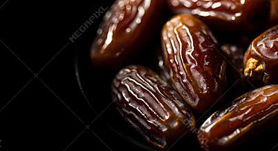 Close up of dates on a black background