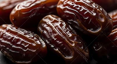 Close up of ripe dates with shiny brown skin