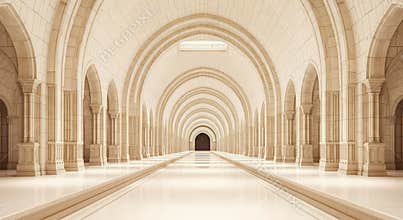 Long Corridor with Arches and Columns in a Grand Building