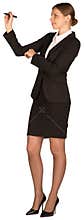 Beautiful girl in business suit holding pen and