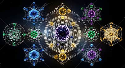 Sacred Geometry Flower of Life, Metatron\'s Cube, Seed of Life, Cosmic Energy