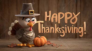 Cute Cartoon Turkey Happy Thanksgiving Greeting