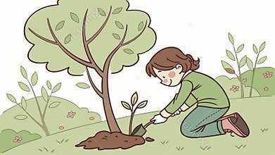 Child Planting Tree, Environmental Education Vector Illustration, vector design Generative AI