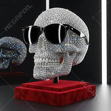 Close-Up of Artistic Skull Featuring Speckled Surface and Glam Accessories