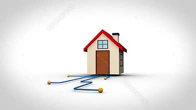 Animation with 3d house and video of woman cleaning