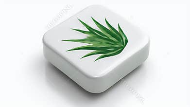 Aloe Vera Plant Icon on White Square Button