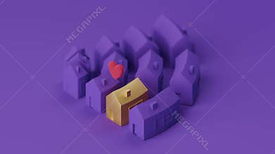 Gold 3D Detached House with Love Heart Icon Hovering Above, Dream Home