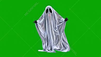 Playful Ghost Dancing on Green Screen Chroma Key Halloween Fun Spooky Entertainment Character