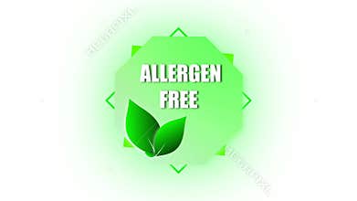 Animated allergen free badge. Healthy lifestyle branding with green leaf design elements. Green leaf allergen free emblem. Modern