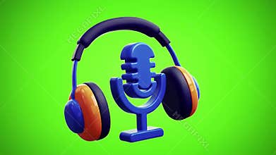 3D Podcast Streaming Microphone Icon on Green Screen