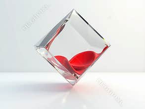 Modern Glass Container Balancing on Corner with Vibrant Red Fluid