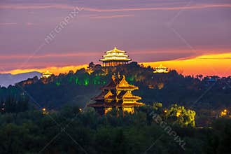 The Forbidden City Watch Tower and Pavilions in Jingshan Park, Beijing, China