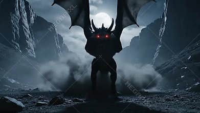 Black dragon with glowing red eyes. Generative AI