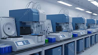 Automated laboratory machinery in a research facility, enhancing research capability and