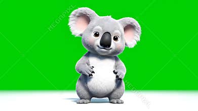 Delightful Animated Koala Character Waving Cheerfully on a Green Screen