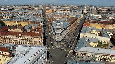 Ioffe House, Five Corners. Saint Petersburg. City intersection and rooftops
