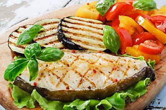 Fish steak grilled vegetables