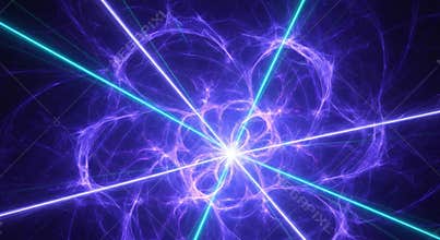 Abstract energy field with intersecting laser beams and glowing center