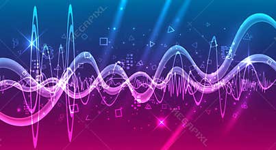 Abstract digital wave pattern with vibrant colors and light