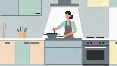 Animated Person Cooking in Home Kitchen for Culinary and Recipe Videos