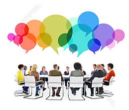 Multiethnic People in a Meeting with Speech Bubbles