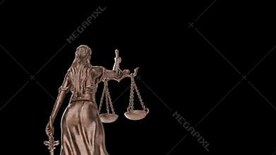360 Degrees Rotating Seamless Looping Low Angle Lady Justice Statue Alpha Footage with Transparent Background