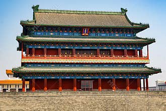 Ancient Chinese Architecture in Beijing : Historic Gate Tower with Traditional Roof and Ornate Design