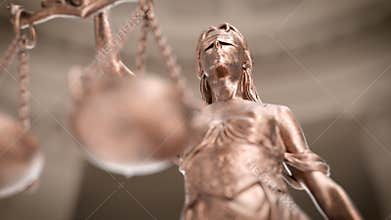 Slow Upward Crane Movement of Lady Justice Statue In A Courthouse Building