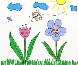 Two flowers children drawing
