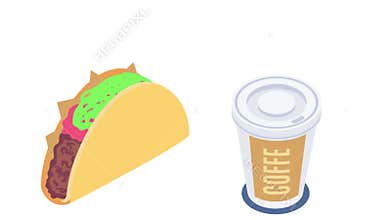 A taco and a cup of coffee are arranged side by side, showcasing a simple yet appealing breakfast combination