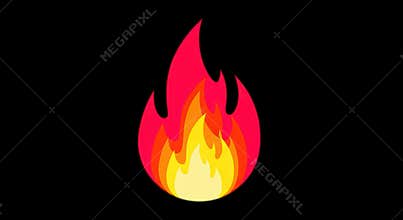 Cartoon Fire Flame Icon on Black Background