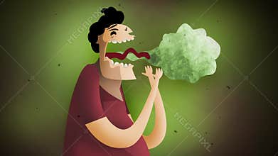 man with stomach problem burping