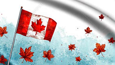Vibrant Canadian Flag with Autumn Leaves in Artistic Style